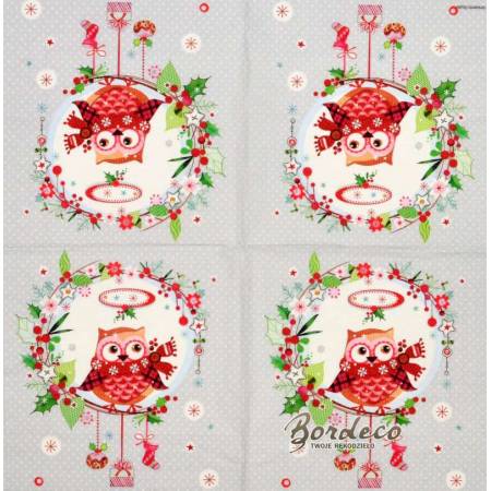 Serwetka decoupage firmy AMBIENTE sowa w szaliku 33x33cm